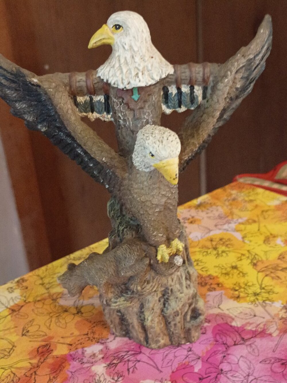 Eagle Totem Pole with Cougar Resin Figure